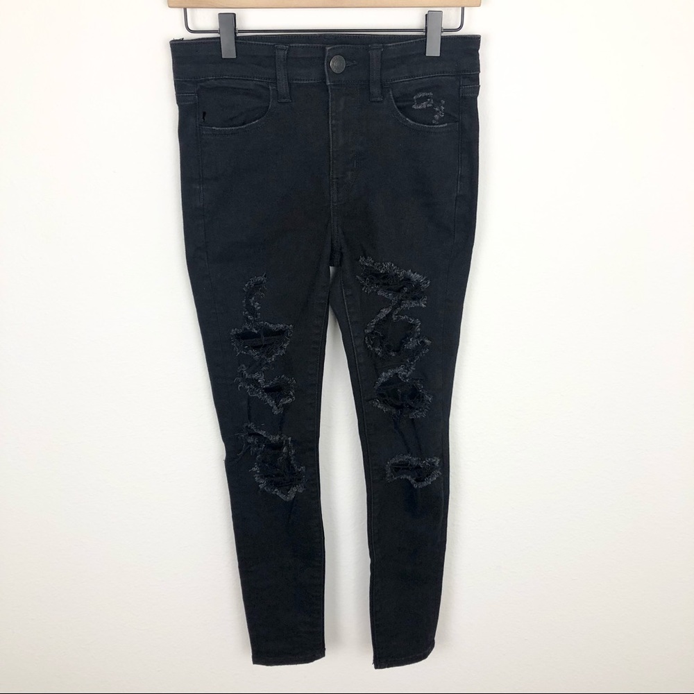 AEO Black High Rise Distressed Jeggings